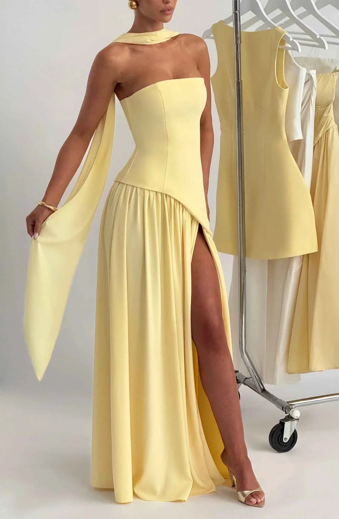 Maliyah | Long Dress with Slit and Drapery