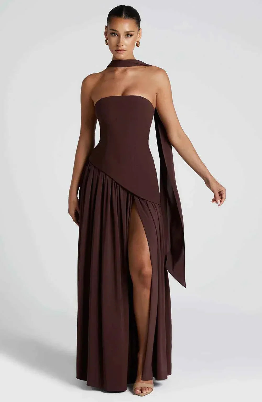 Maliyah | Long Dress with Slit and Drapery