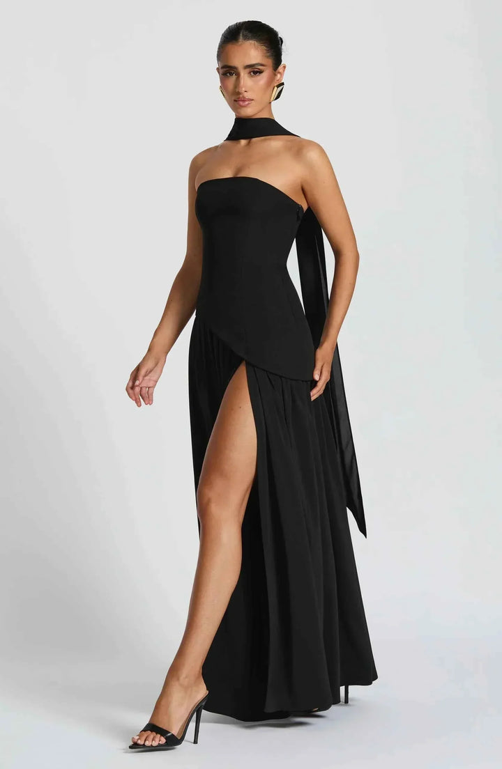 Maliyah | Long Dress with Slit and Drapery