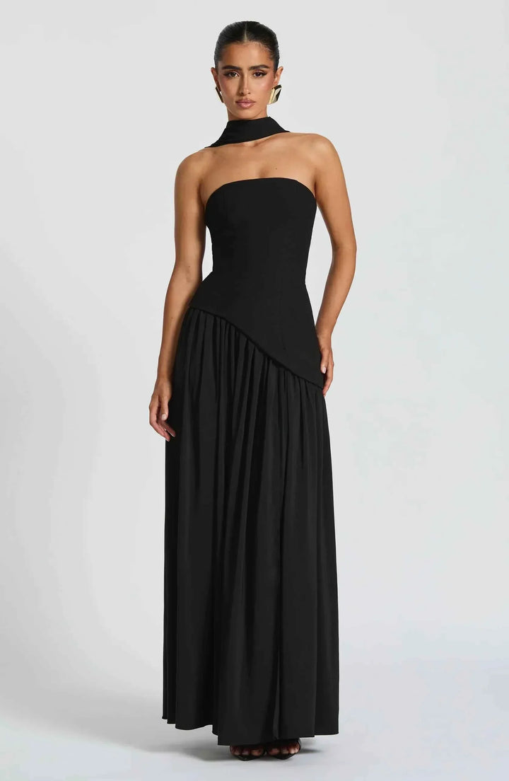 Maliyah | Long Dress with Slit and Drapery