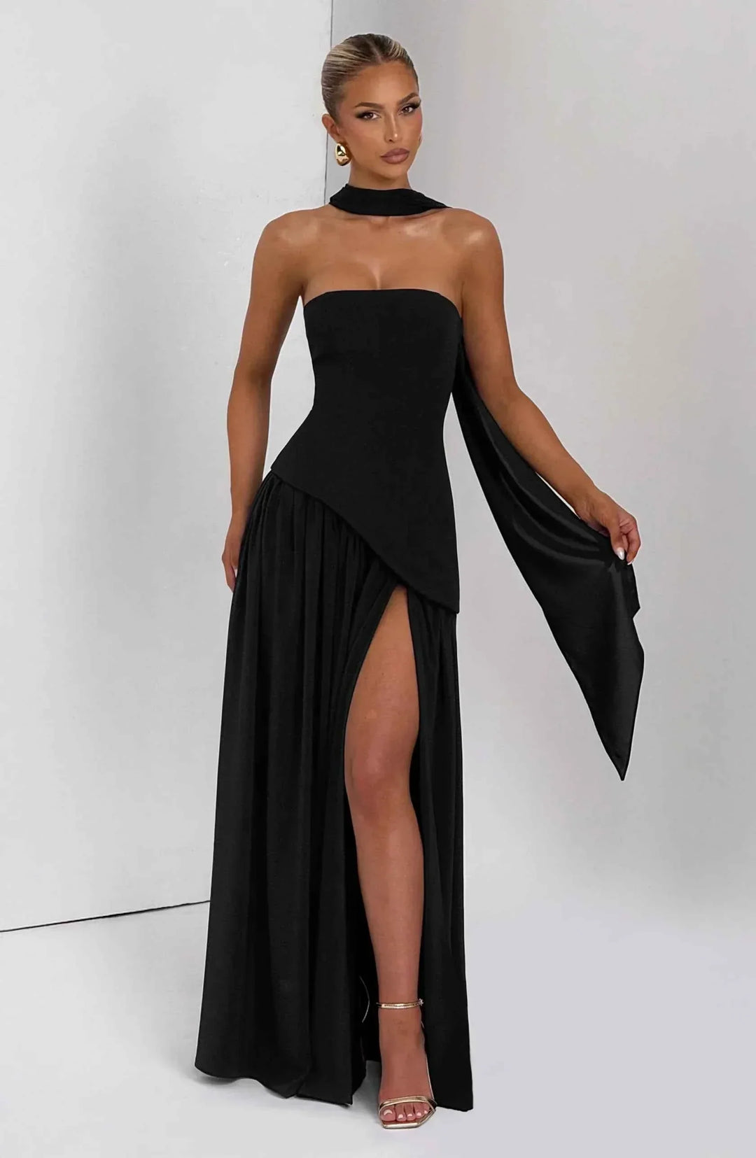 Maliyah | Long Dress with Slit and Drapery