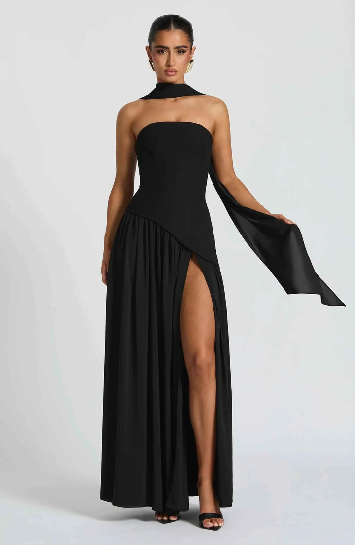 Maliyah | Long Dress with Slit and Drapery